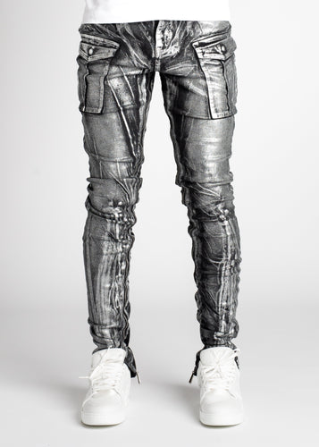 Silver Metallic Stacked Denim