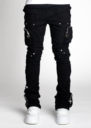 Obsidian Black Stacked Cargo Pant