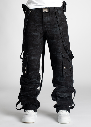 Obsidian Black Distressed Raver Premium Denim