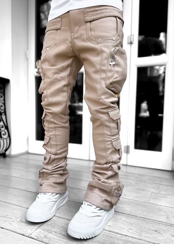 Sand Brown Cargo Leather Pant