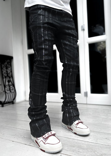 Obsidian Black Pinstripe Waxed Denim V2